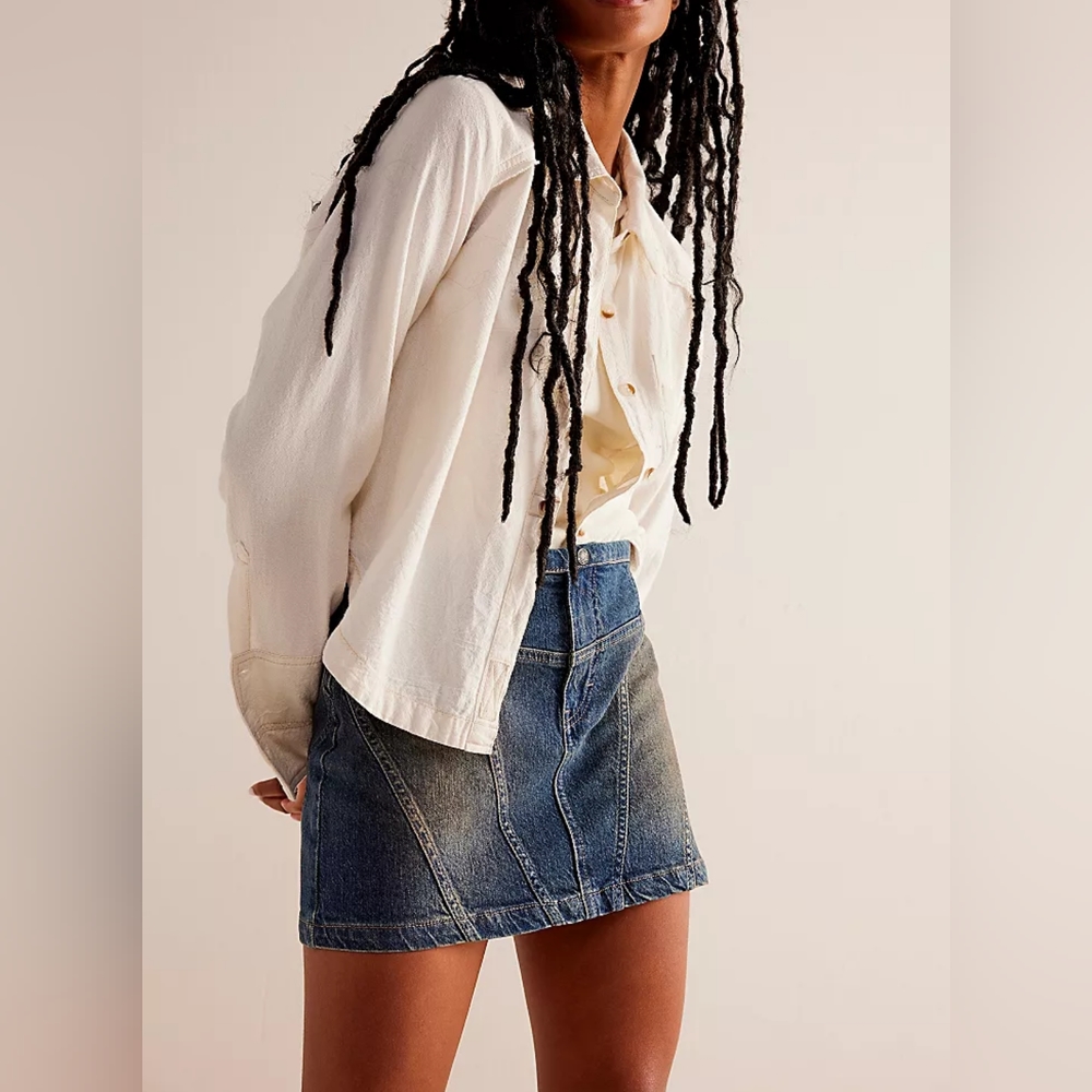 FREE PEOPLE Cobra Denim Moto Mini Skirt NWT